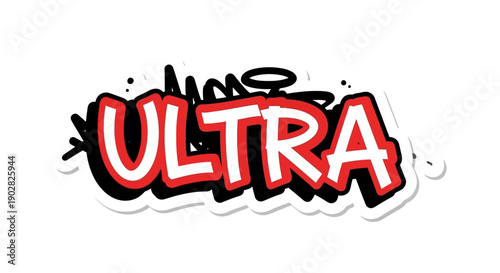 Vibrant graffiti style text ultra in bold red and white