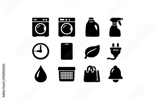 Collection of home appliance and eco-friendly icon set on white background