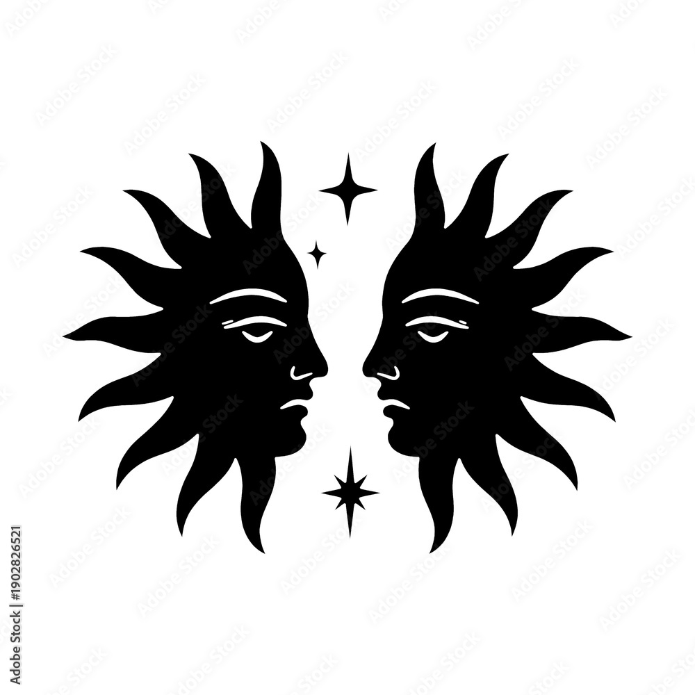 Fototapeta premium PNG Abstract dual sun faces