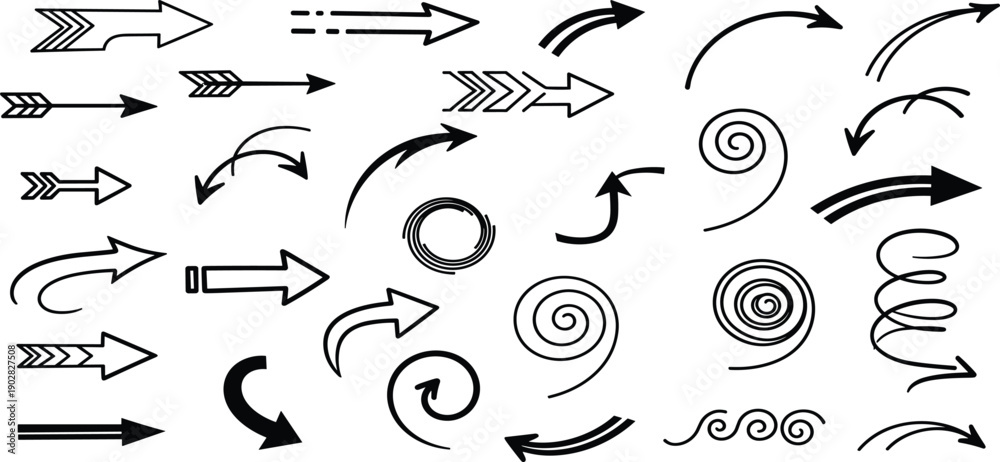 Obraz premium Collection of Various Hand-Drawn Arrows and Swirls Illustrations on a Neutral Background