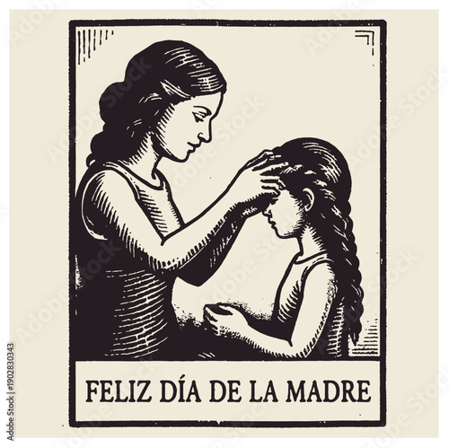 Vintage Mother and Daughter Illustration for Mother's Day Greeting