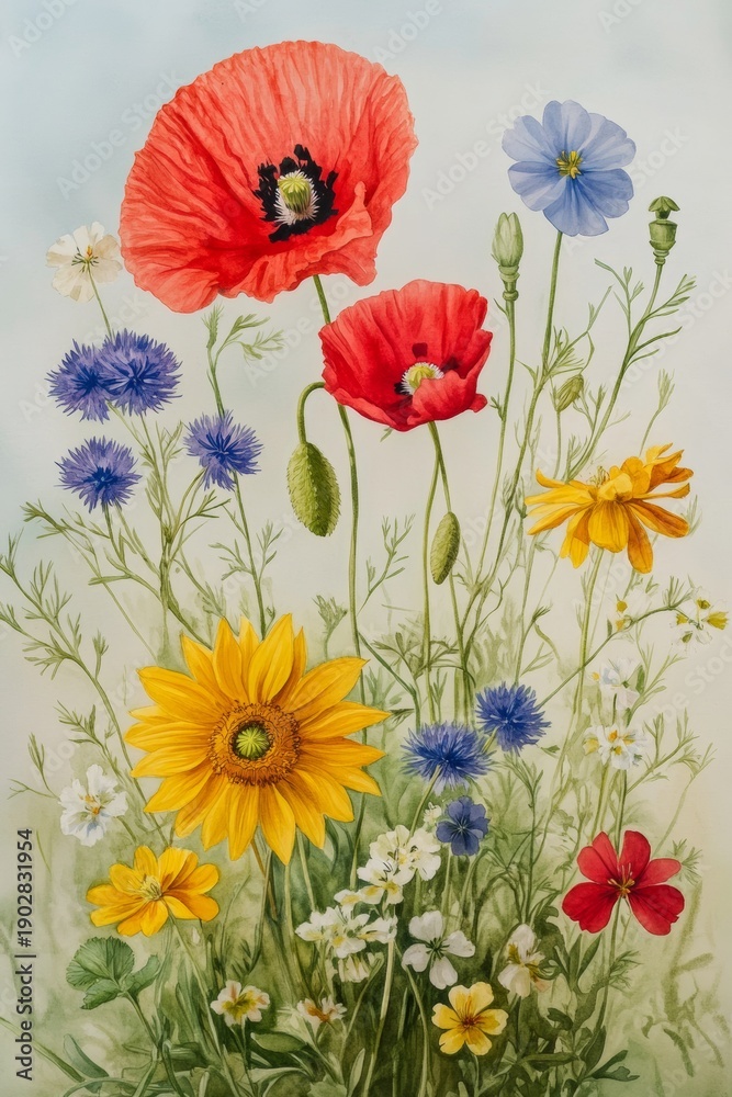 Fototapeta premium Colorful bouquet of flowers on white background.