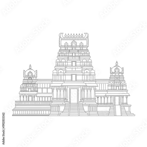 Hindu Temple with Towering Structure and Ornate Details