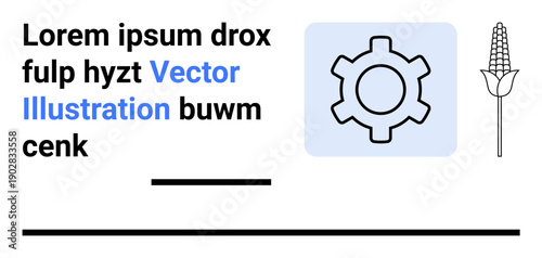 Gear and corn stem alongside placeholder text represented visually. Ideal for agriculture, engineering, sustainability, agritech, innovation, process optimization, simple landing page