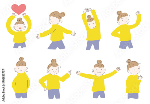 日常や感情を表現する女性の8ポーズセット