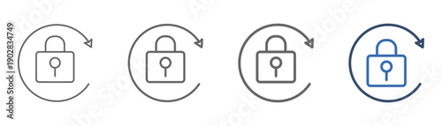 
outline icon set security with padlock design and half circle to the right