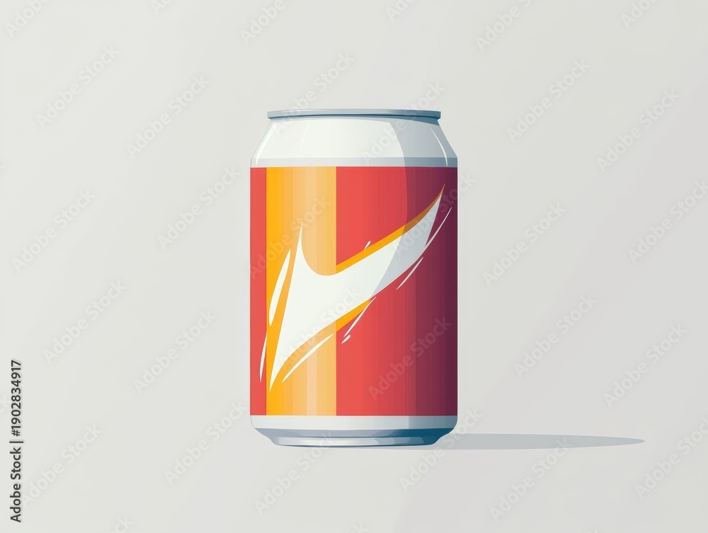 Fototapeta premium A single sports beverage can against a grey background. The can is colored red and orange with the brand's logo prominently displayed on it.