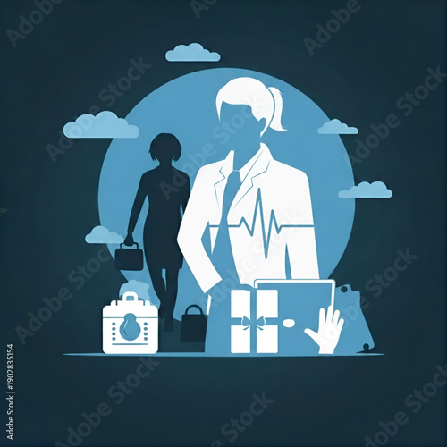 Medical Doctor Examining Patient Silhouette Vector Illustration