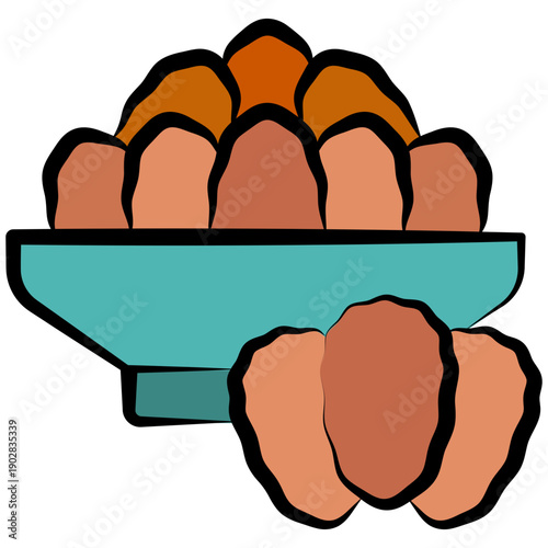 Dates Outline Color Hand Drawn Icon, Mini Illustration For Modern Concept, Print, Ui, Ux Kit, Web And App Development. Vector Related To Ramadan, Eid Al-Fitr, Eid Al-Adha And More