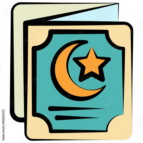 Greeting Card Outline Color Hand Drawn Icon, Mini Illustration For Modern Concept, Print, Ui, Ux Kit, Web And App Development. Vector Related To Ramadan, Eid Al-Fitr, Eid Al-Adha And More