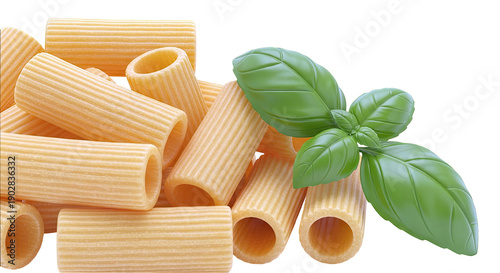 Rigatoni Pasta with Fresh Basil Leaves