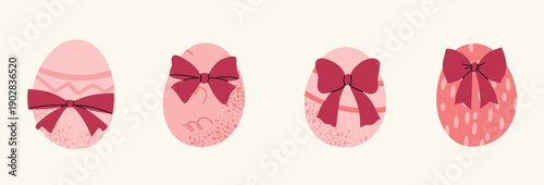 Set collection of Easter eggs with bows decoration for Easter 2