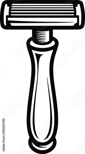 Monochrome Manual Shaving Razor Silhouette, Black and White Classic Safety Razor Vector, Minimalist Traditional Shaving Razor Illustration