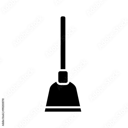 Broom icon, simple black silhouette on white background, cleaning tool