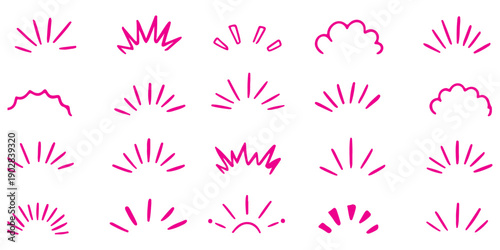 Charcoal chalk sparkle and sun rays set. Comic effect twinkle lines doodle stars create sparks. Graphic element with dynamic beam bring whimsical energy to creative project. Vector fireworks isolated.