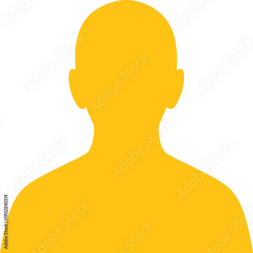 Yellow silhouette of a person with a large head and rounded shoulders