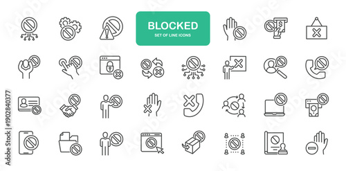 Blocked Icons. Thin Line Symbol Elements Collection.