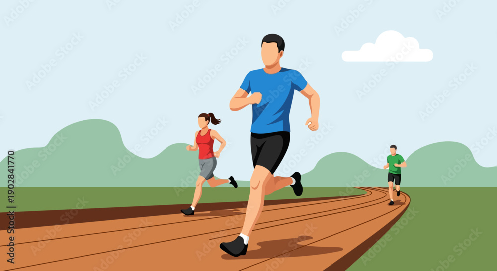 Fototapeta premium Young Athletes Running on Track in Outdoor Sports Event