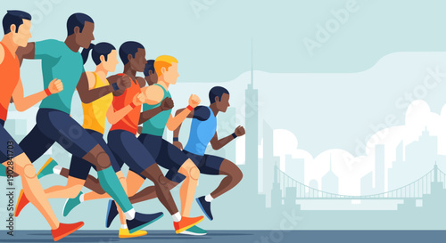 Diverse Group of Athletes Running in a City Marathon