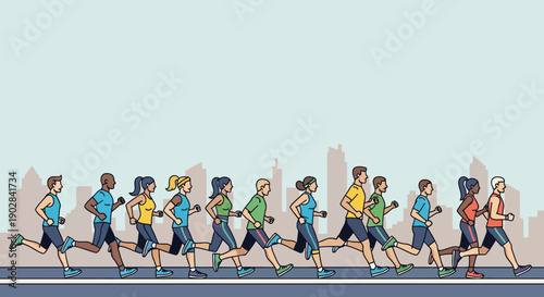 Group of Diverse People Running Outdoors in City Park