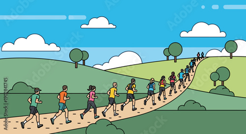 Hikers Trekking Mountain Trail in Scenic Outdoor Landscape