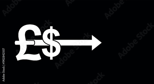 Pound and dollar currency symbols with arrow