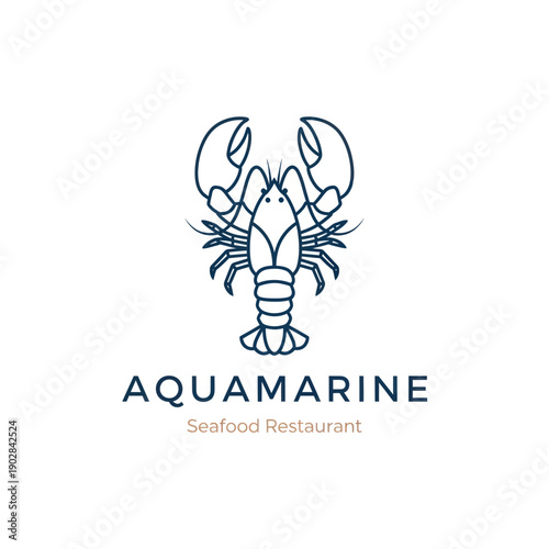 Aquamarine Seafood Restaurant Logo with Lobster Illustration.