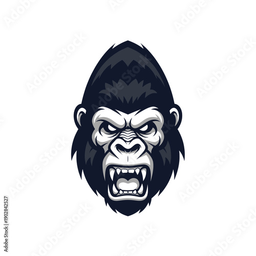 Angry Gorilla Head Illustration Fierce Primate Face.
