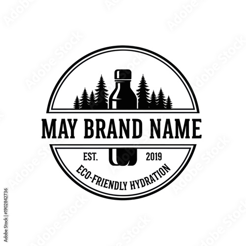 Eco Friendly Hydration Bottle Logo with Forest Trees.