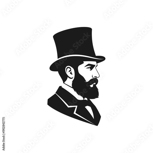 Elegant Gentleman in Top Hat and Beard Profile Silhouette.