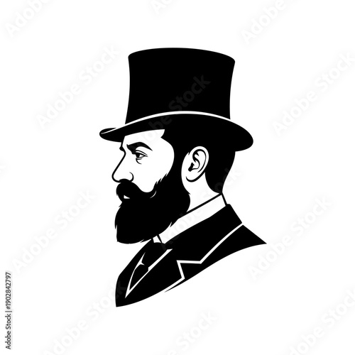 Elegant Gentleman with Top Hat and Beard Profile Illustration.