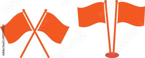 Orange racing flags set, waving signal banners for sport competition, warning and finish line concept, motorsport icons for track events, rally and karting, simple flat silhouette collection