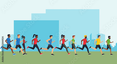 Group of People Running Outdoors in Urban Park
