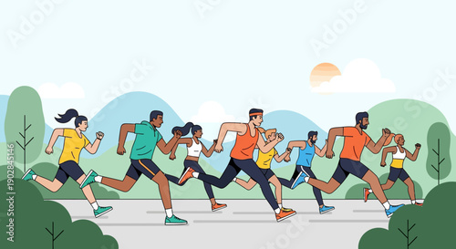 Group of Diverse People Running Outdoors in Park