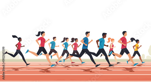 Group of People Running on Track for Fitness and Exercise