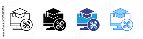 Online Learning icon set multiple style collection
