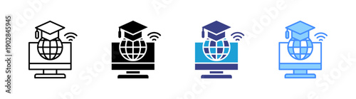 Online Education icon set multiple style collection