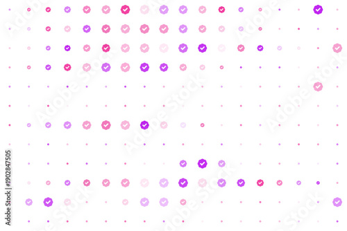 Abstract pattern of pink and purple checkmark icons on a white background representing verification and social media status symbols in a digital grid layout.