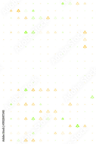 Abstract pattern of stylized bee icons in yellow and green colors on a white background. Minimalist vector illustration of honeybees arranged in a grid for nature and environment concepts.