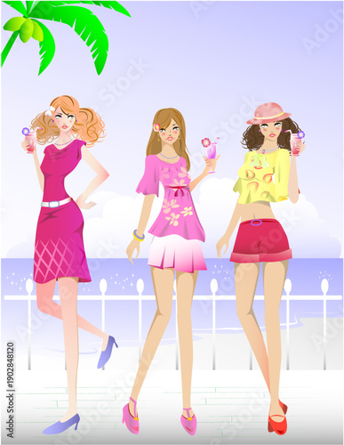 ビーチでカクテルを持つ女性