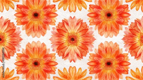 Wallpaper Mural Vibrant Orange Gerbera Daisy Pattern with Radial Symmetry on Textured White Background for Floral Design and Decorative Art Projects Torontodigital.ca
