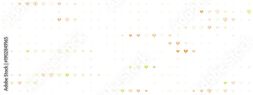 Abstract background pattern with small broken heart icons in shades of orange and green on a white backdrop for digital design and wallpaper