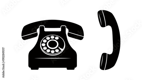 Vintage rotary telephone icon silhouette suitable for graphic design projects.