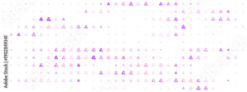 Abstract background pattern with purple Leo zodiac signs on white backdrop. Minimalist astrological symbol texture for horoscope and astrology designs.