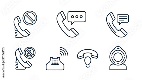 Collection of telecom and communication icons set for UI design.