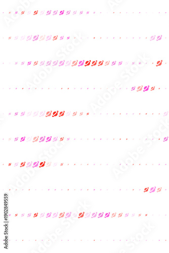 Abstract pattern of pink and red planet icons with rings arranged in horizontal rows on a white background. Minimalist celestial design for wallpaper, wrapping paper, or digital background.