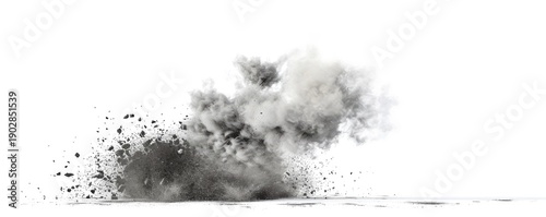 Explosion of earth and dust on ground for demolition or war scene background