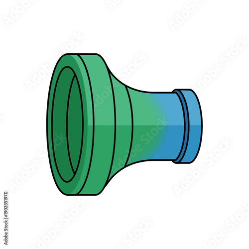 Green and blue pipe fitting on white background