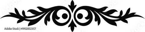 Detailed black symmetrical scroll divider featuring stylized leaves and intricate central circular patterns