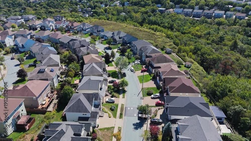 Aerial View Tree-Covered Streets And Costly Homes Mark This Southern Halifax Suburb. Canada Real Estate Market Seen Through The Lens Of Opportunity And Risk.Luxury Neighborhood In Halifax Viewed 